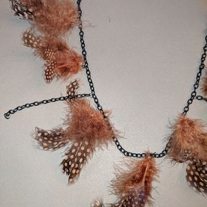 Feather and chain long necklace bohemian style